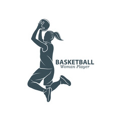 Silhouette Basketball Women Player Template Illustration. Basketball Player logo design vector