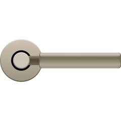 Modern Brushed Nickel Door Handle Lever With Circular Rose Plate On A Transparent Background