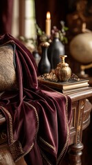 Elegant Home Decor with Velvet Throw and Antique Accents