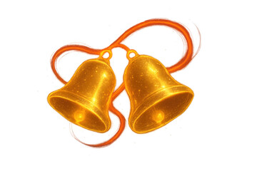 Golden bells ringing festive cheer and celebration with red ribbon, creating a holiday atmosphere