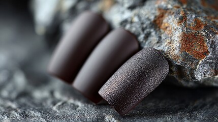 Elegant Dark Nail Polish Design on Stone Background with Texture