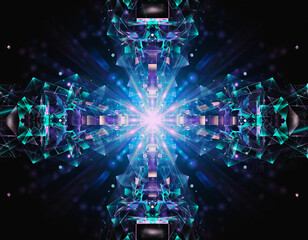 Obraz premium Time Crystal Quantum Technology Concept - Neon Symmetry & Futuristic Energy Visualization