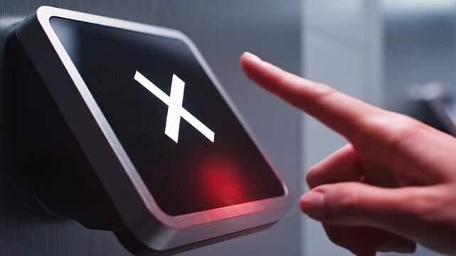 Fingerprint scanning device illuminated with a blue glow, finger touches the surface