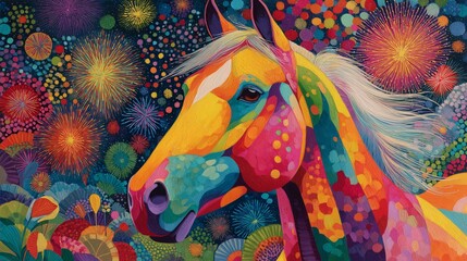 Vibrant Multicolored Horse Against Abstract Colorful Background