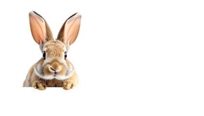 Fawn bunny looking forward with large ears on black