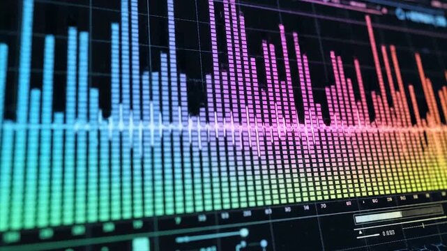Futuristic Audio Spectrum Analysis on Digital Interface Display.
