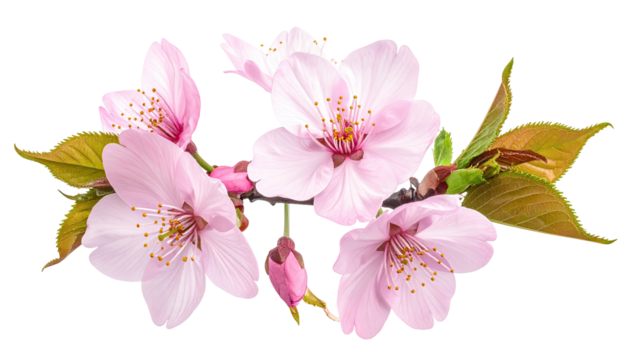 Pink cherry blossom branch with buds, isolated on white - Powered by Adobe