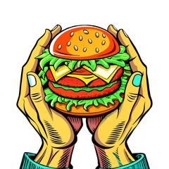 Cheeseburger fast food cartoon vector illustration for menu design