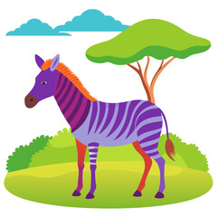 Cute cartoon zebra vector illustration isolated on white grass background for safari wildlife art