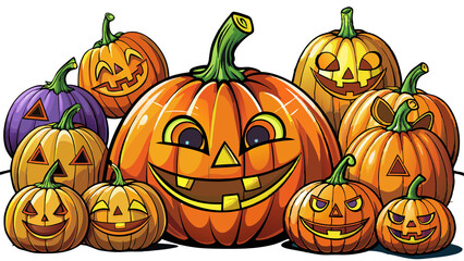 Vector illustration of a smiling jack-o-lantern for a spooky Halloween decoration in orange and black