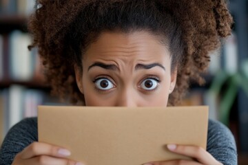 Businesswoman reacts with concern after receiving an envelope containing potentially bad news at her office desk, Generative AI