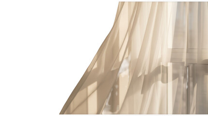 Sheer white curtains softly filter sunlight through a window creating a peaceful and serene atmosphere in a minimalist interior space for relaxation on transparent background