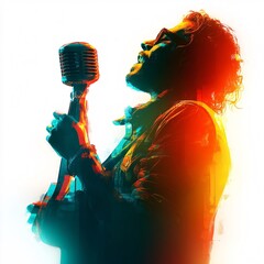 Vibrant Musician Singing Passionately with Retro Microphone