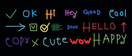 Abstract color line art vector icon set like hi, hello, good, checkmark, cool 