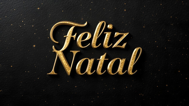 Elegant Golden Glitter 'Feliz Natal' on Black Background for Christmas Greeting