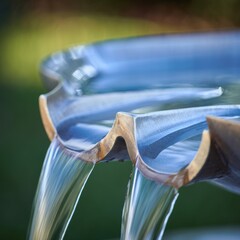 Clear water flowing from a decorative garden spout