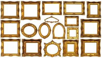 Gold frames collage rectangular, oval, ornate, various sizes