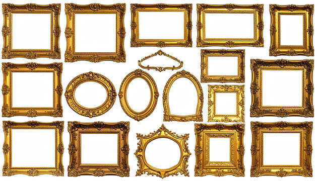 Gold frames collage rectangular, oval, ornate, various sizes