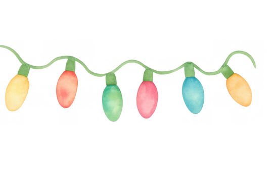 Watercolor string lights creating a festive atmosphere for christmas, new year, and winter holidays, with transparent background - Powered by Adobe