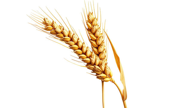 Two golden wheat stalks showcased against a stark black backdrop