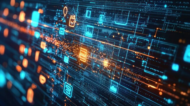 An infographic-style visual with digital symbols representing kilobytes, megabytes, and gigabytes in a layered diagram