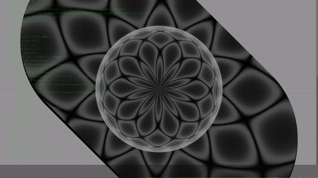 Abstract Rotating 3D Egg/Oval Object with Fractal Pattern Over Glitch Code Screen