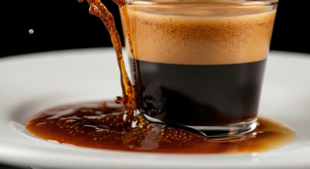 Close-up of espresso pouring into a glass on a