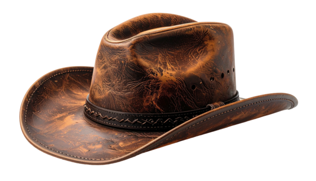 Leather cowboy hat with weathered look and stitched band detail