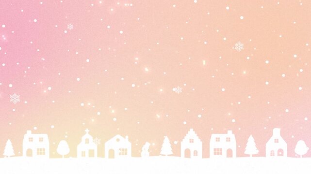 Christmas background with houses and trees in snow animation