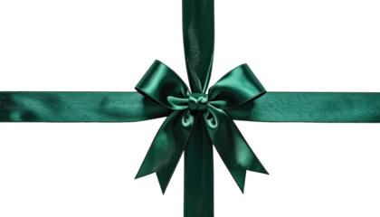 Emerald ribbon forms a bow atop criss-crossed ribbon bands