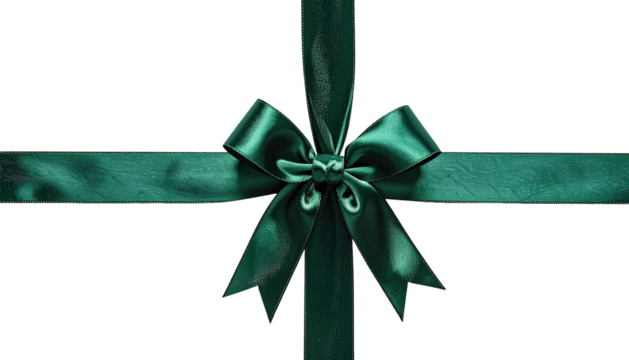 Emerald ribbon forms a bow atop criss-crossed ribbon bands