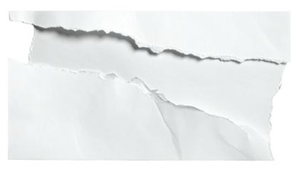Torn, white paper fragment with jagged edges on a black backdrop
