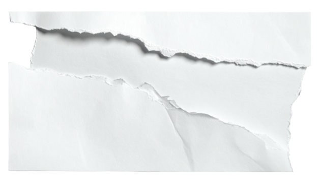 Torn, white paper fragment with jagged edges on a black backdrop