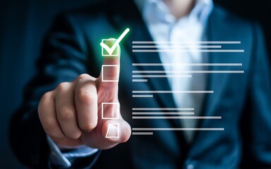 Businessman's Hand Selecting Checklist - Task Completed Successfully - Business Success