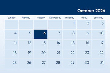 6 October 2026 calendar day design. It shows 2026 October 6 date calendar page