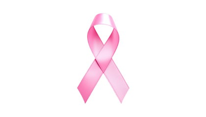 Pink breast cancer awareness ribbon on solid black background