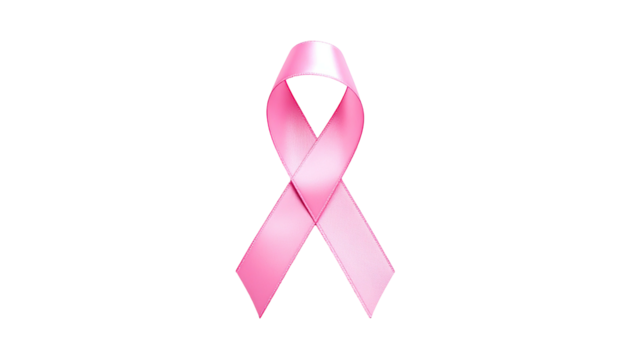 Pink breast cancer awareness ribbon on solid black background