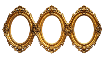 Three ornate golden oval frames, connected