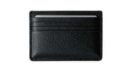 Black leather card holder wallet with cards visible