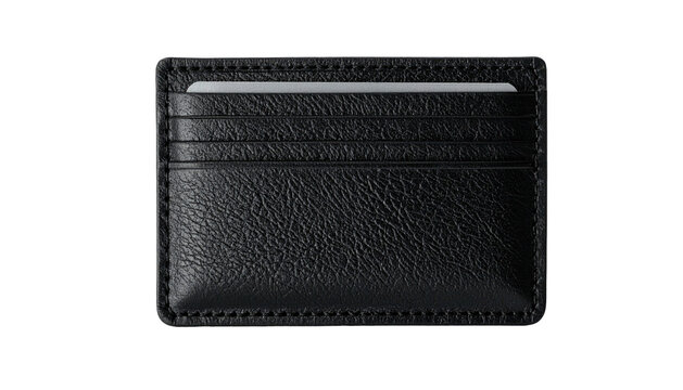 Black leather card holder wallet with cards visible