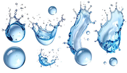 Water splash, bubbles, and droplet collection on a black background