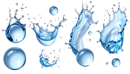 Water splash, bubbles, and droplet collection on a black background