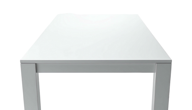 Simple white table, head-on shot, centered on a black backdrop