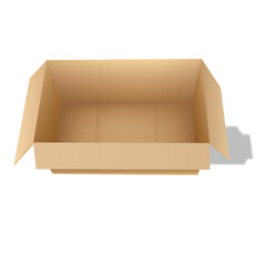Open Empty Cardboard Box With Transparent Background And Soft Shadow From A Top Down View In A Studio Lighting