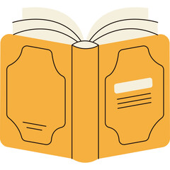 Open Orange Book With Cream Pages And Black Outline Vector Illustration On Transparent Background