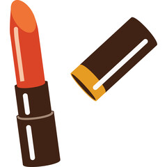 Open Red Lipstick With Dark Brown Tube and Gold Accent on Transparent Background Beauty Makeup and Cosmetics Object