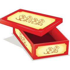 Open Red Box With Yellow Inserts Featuring Floral Designs On Transparent Background
