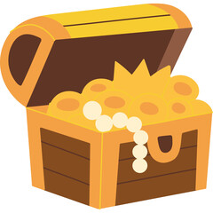 Open Treasure Chest Filled With Golden Coins And Pearls On A Transparent Background