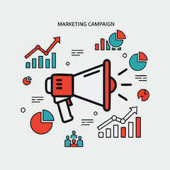 Megaphone Marketing Campaign Visual with Charts.