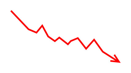 Downfall red arrow line graph business loss concept, stock market investment downward direction, financial loss, stock market crash, economic crisis. Vector illustration.